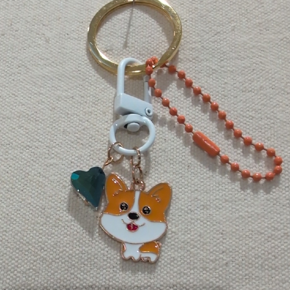 Handmade Cute Corgi Keychain with Heart Charm